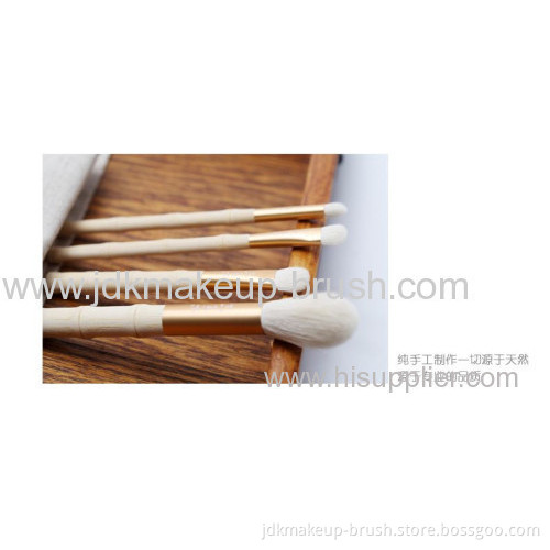 Natural Bamboo Handle 4pcs Makeup Brush Set With Flax Bag 